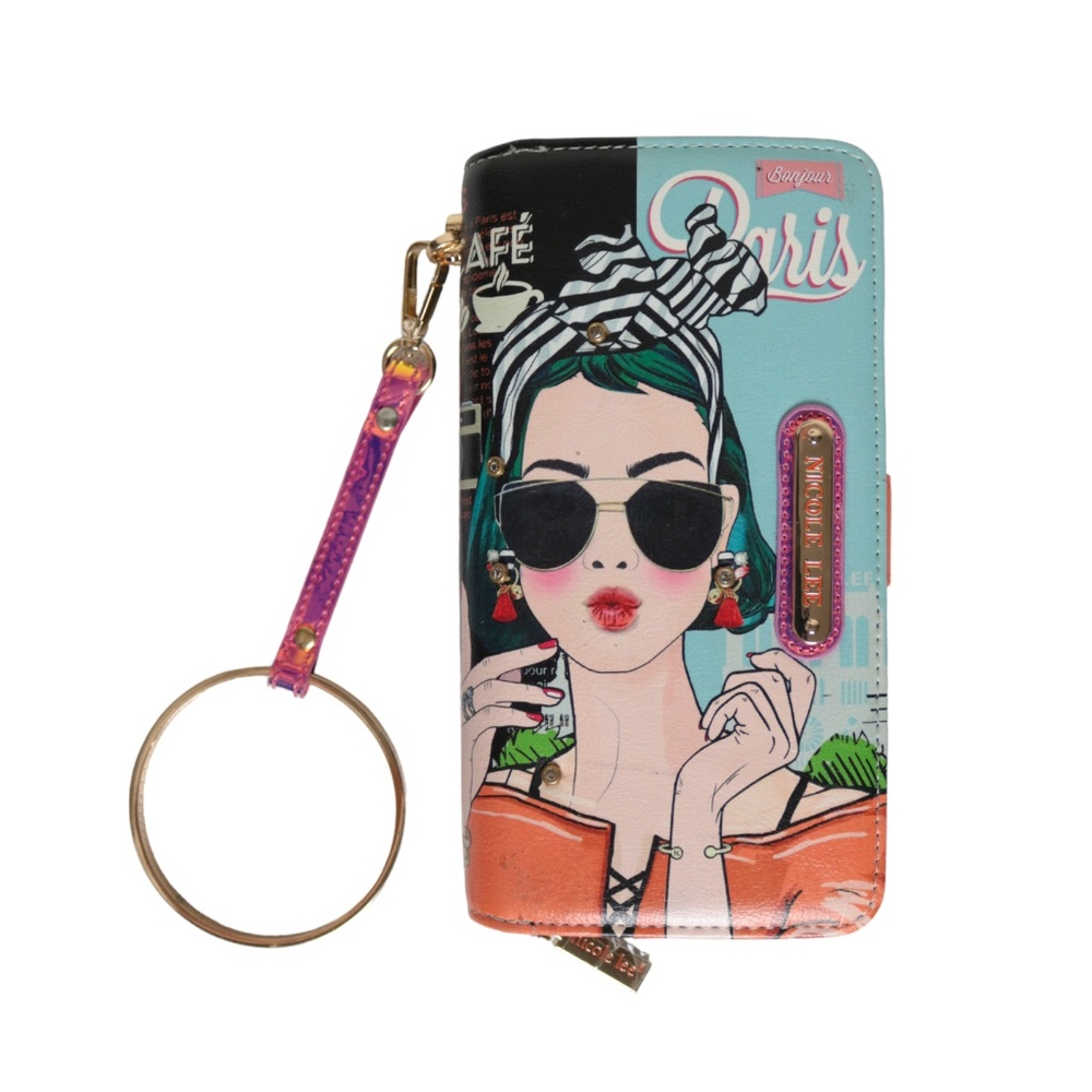 Rare Nicole Lee Paris Bonjour Fashion Bracelet Wristlet Zip up Clutch Wallet NWT